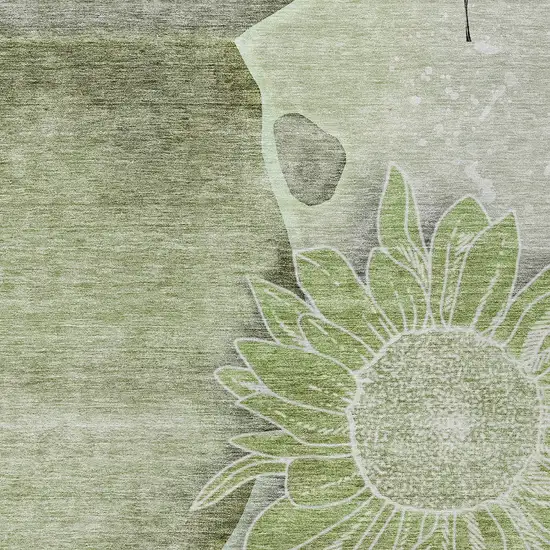 Artichoke Green And Gray Floral Washable Indoor Outdoor Area Rug Photo 5