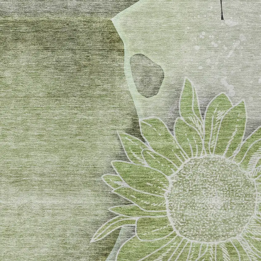 Artichoke Green And Gray Floral Washable Indoor Outdoor Area Rug Photo 5