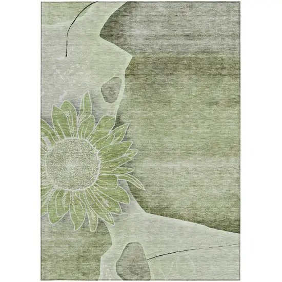 Artichoke Green And Gray Floral Washable Indoor Outdoor Area Rug Photo 6