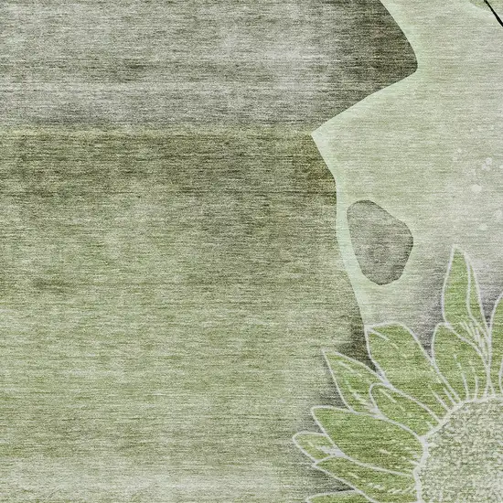 Artichoke Green And Gray Floral Washable Indoor Outdoor Area Rug Photo 5