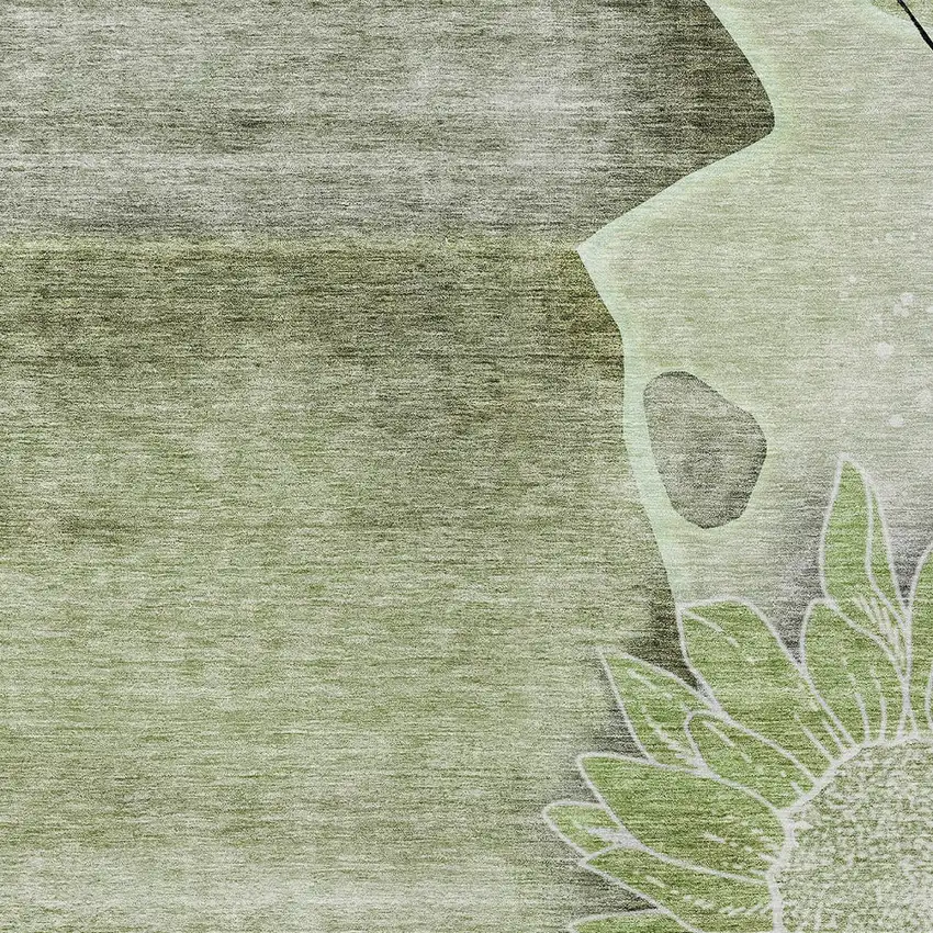 Artichoke Green And Gray Floral Washable Indoor Outdoor Area Rug Photo 5