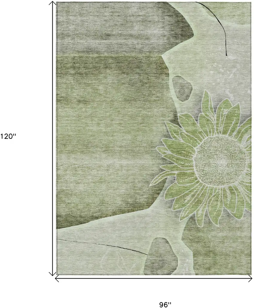 Artichoke Green And Gray Floral Washable Indoor Outdoor Area Rug Photo 3
