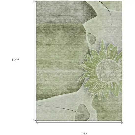 Artichoke Green And Gray Floral Washable Indoor Outdoor Area Rug Photo 3