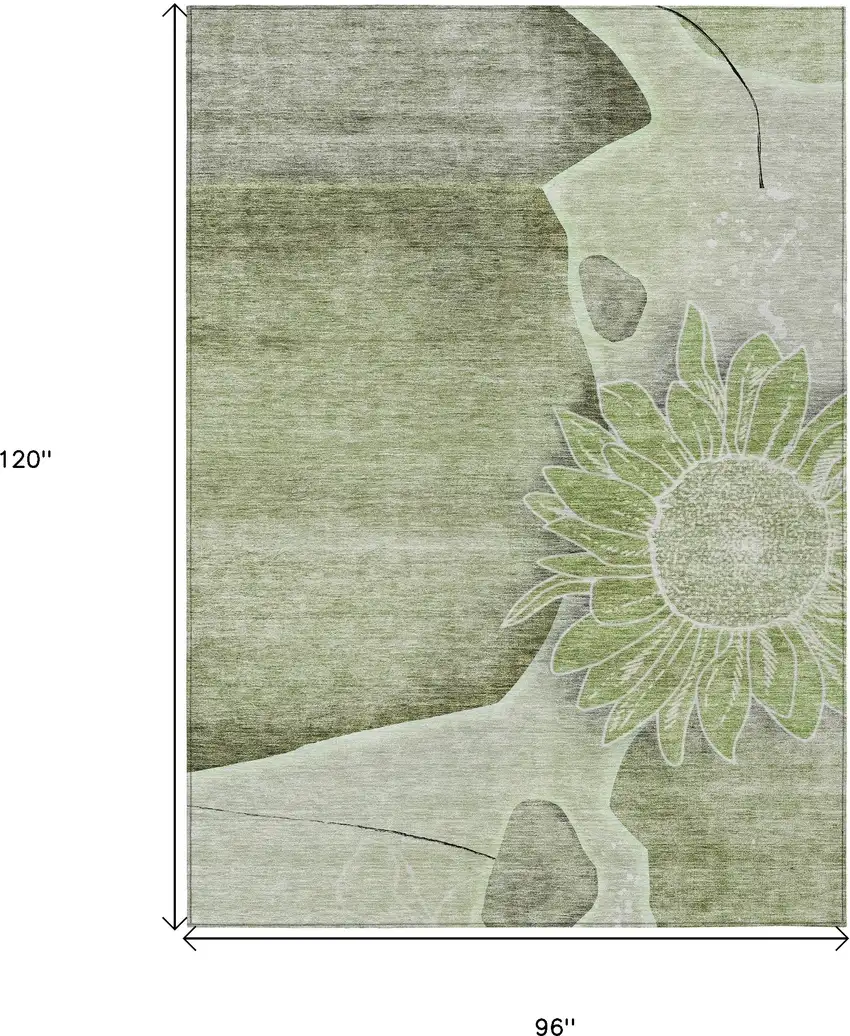 Artichoke Green And Gray Floral Washable Indoor Outdoor Area Rug Photo 3