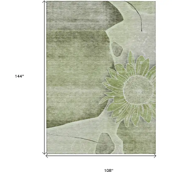 Artichoke Green And Gray Floral Washable Indoor Outdoor Area Rug Photo 3