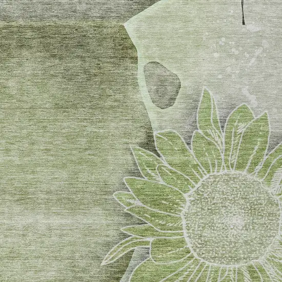 Artichoke Green And Gray Floral Washable Indoor Outdoor Area Rug Photo 5