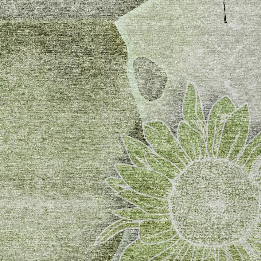 Artichoke Green And Gray Floral Washable Indoor Outdoor Area Rug Photo 5