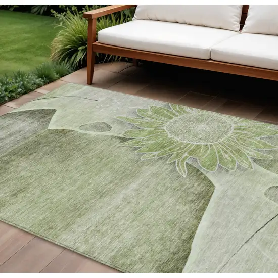 Artichoke Green And Gray Floral Washable Indoor Outdoor Area Rug Photo 1