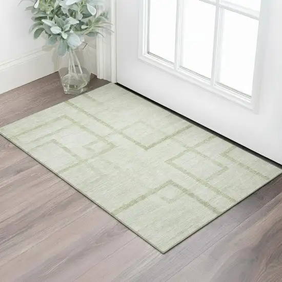Artichoke Green And Gray Geometric Washable Area Rug With UV Protection Photo 1