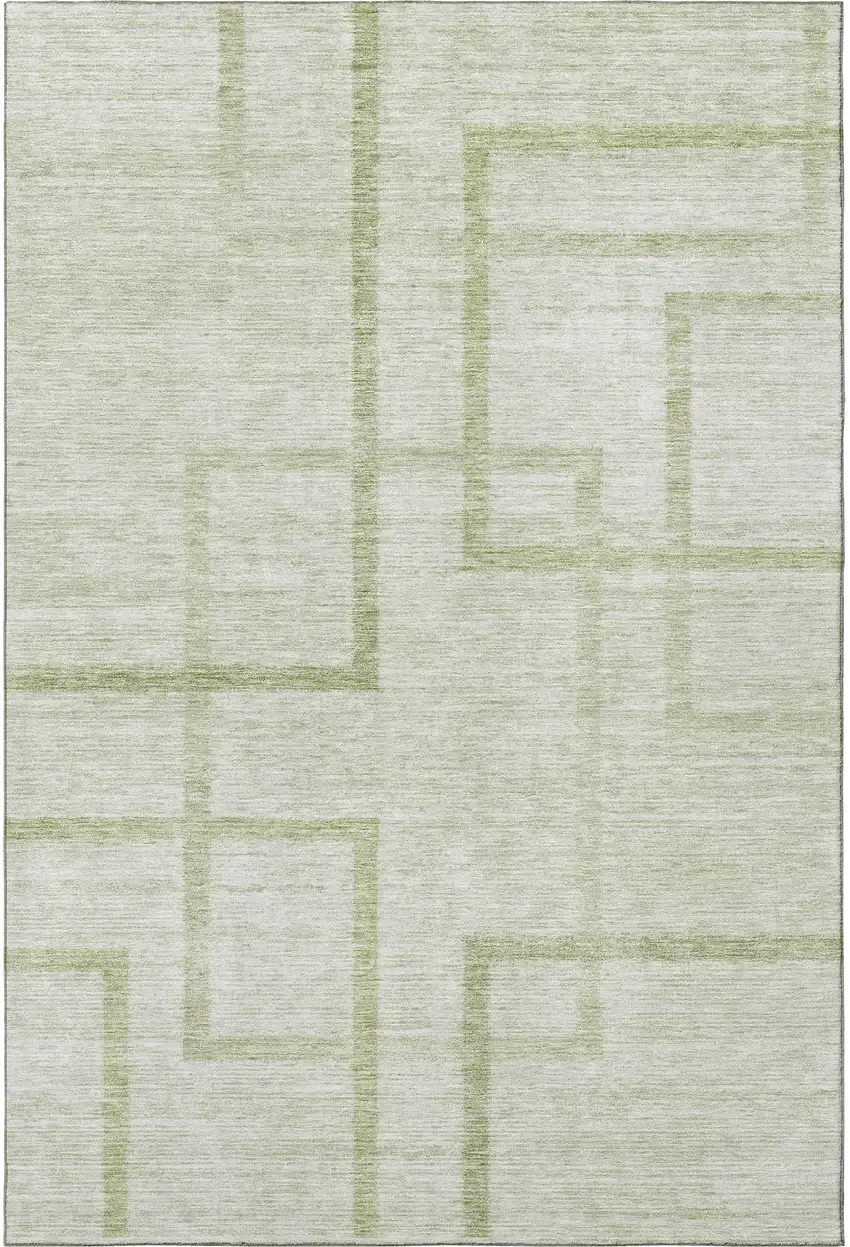 Artichoke Green And Gray Geometric Washable Area Rug With UV Protection Photo 4