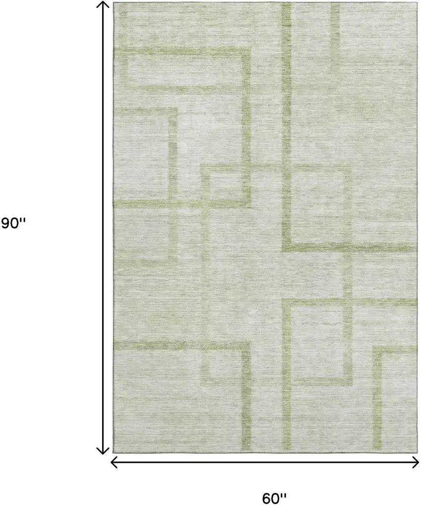 Artichoke Green And Gray Geometric Washable Area Rug With UV Protection Photo 3