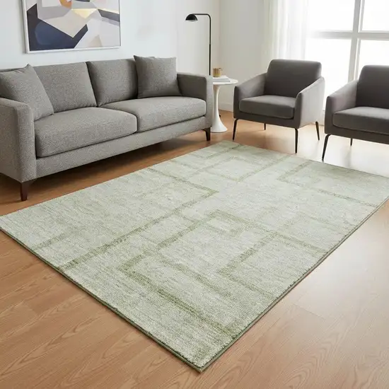 Artichoke Green And Gray Geometric Washable Area Rug With UV Protection Photo 2