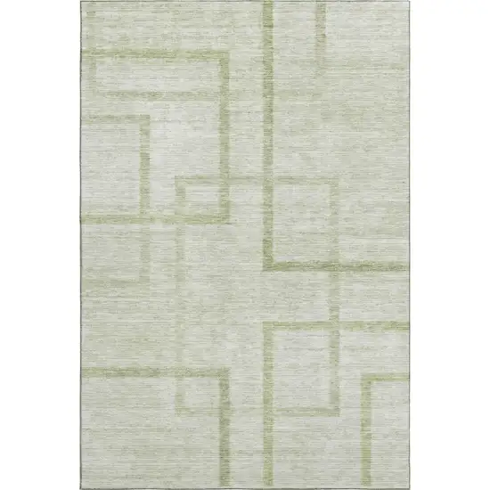 Artichoke Green And Gray Geometric Washable Area Rug With UV Protection Photo 1