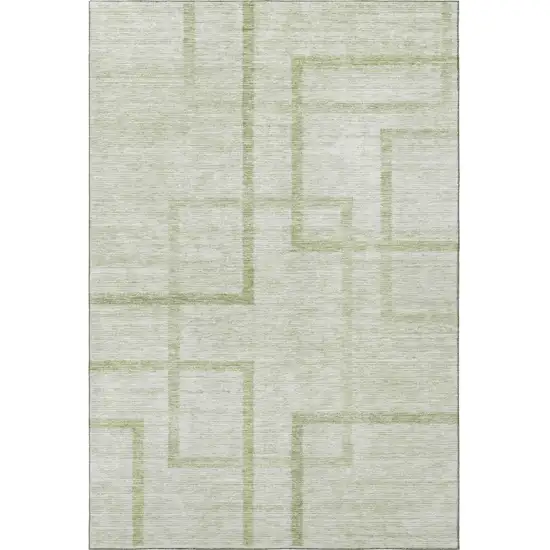 Artichoke Green And Gray Geometric Washable Area Rug With UV Protection Photo 4