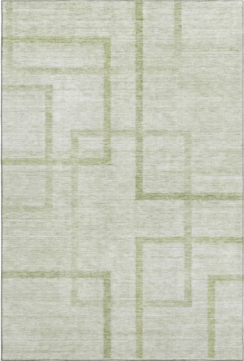 Artichoke Green And Gray Geometric Washable Area Rug With UV Protection Photo 1
