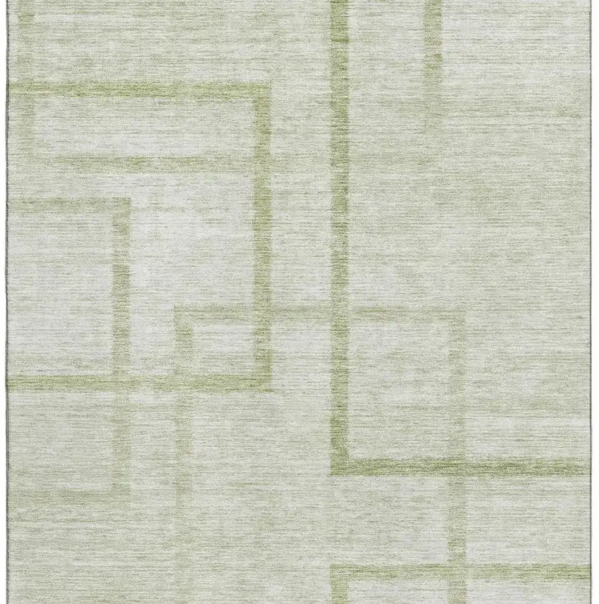 Artichoke Green And Gray Geometric Washable Area Rug With UV Protection Photo 4