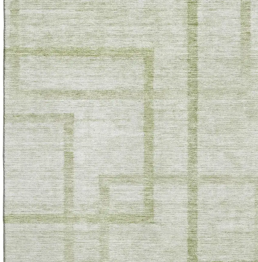 Artichoke Green And Gray Geometric Washable Area Rug With UV Protection Photo 3