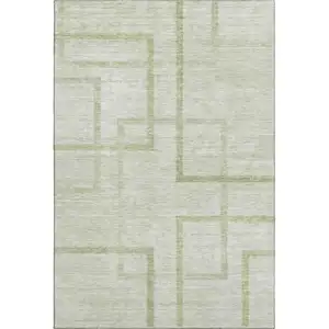 Photo of Artichoke Green And Gray Geometric Washable Area Rug With UV Protection