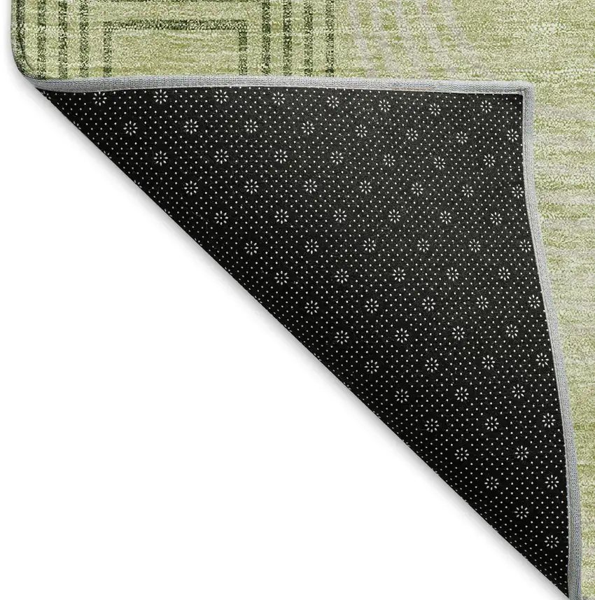 Artichoke Green And Gray Geometric Washable Area Rug With UV Protection Photo 6