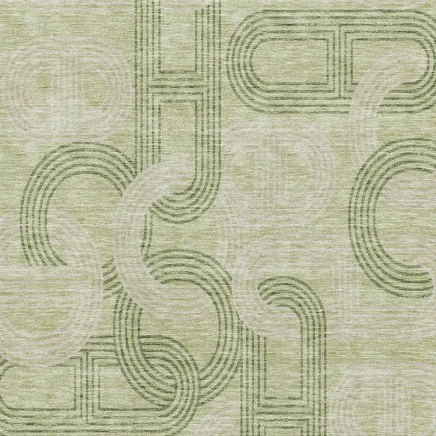 Artichoke Green And Gray Geometric Washable Area Rug With UV Protection Photo 2