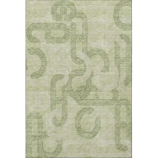 Artichoke Green And Gray Geometric Washable Area Rug With UV Protection Photo 2