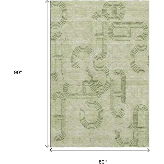 Artichoke Green And Gray Geometric Washable Area Rug With UV Protection Photo 9