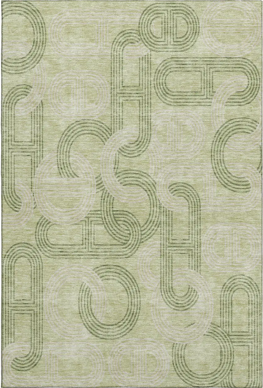 Artichoke Green And Gray Geometric Washable Area Rug With UV Protection Photo 1