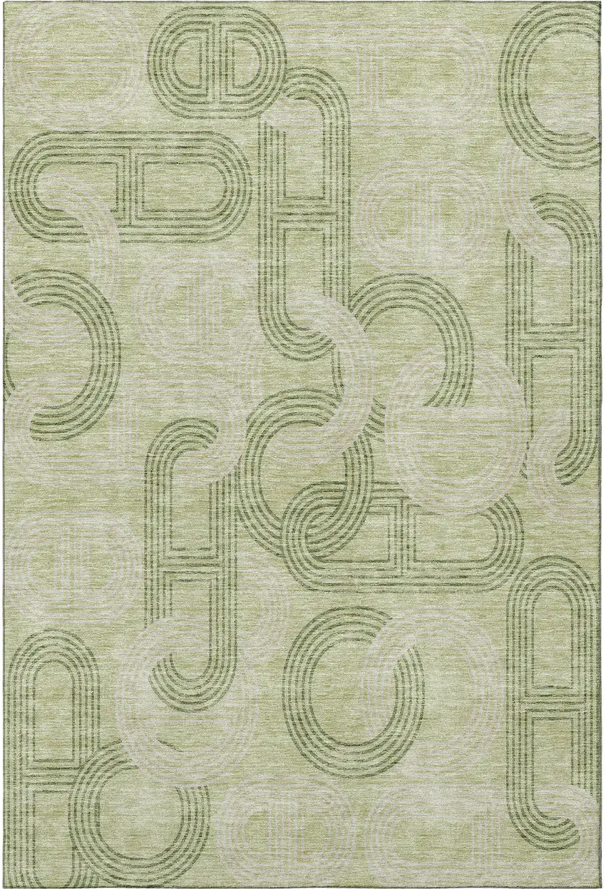 Artichoke Green And Gray Geometric Washable Area Rug With UV Protection Photo 3