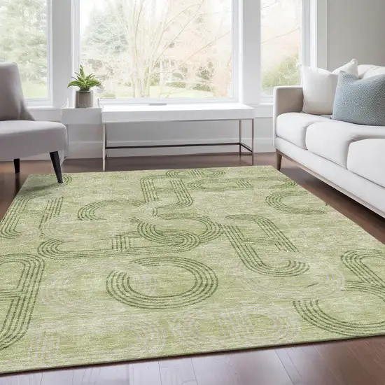 Artichoke Green And Gray Geometric Washable Area Rug With UV Protection Photo 5