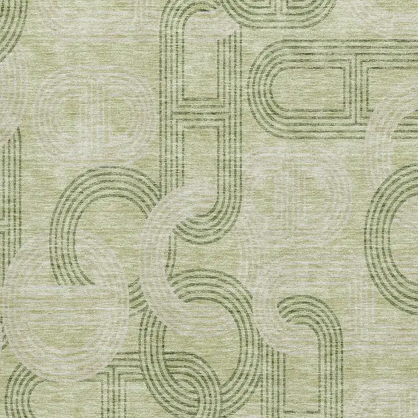 Artichoke Green And Gray Geometric Washable Area Rug With UV Protection Photo 2