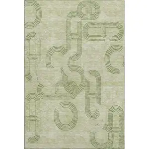 Photo of Artichoke Green And Gray Geometric Washable Area Rug With UV Protection