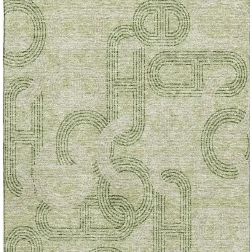 Artichoke Green And Gray Geometric Washable Area Rug With UV Protection Photo 4