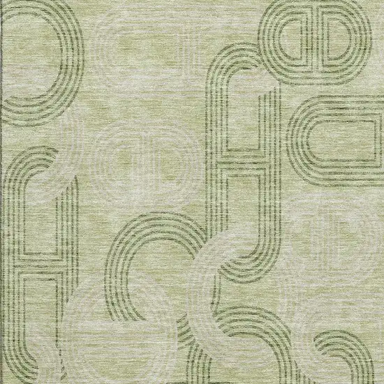 Artichoke Green And Gray Geometric Washable Area Rug With UV Protection Photo 2