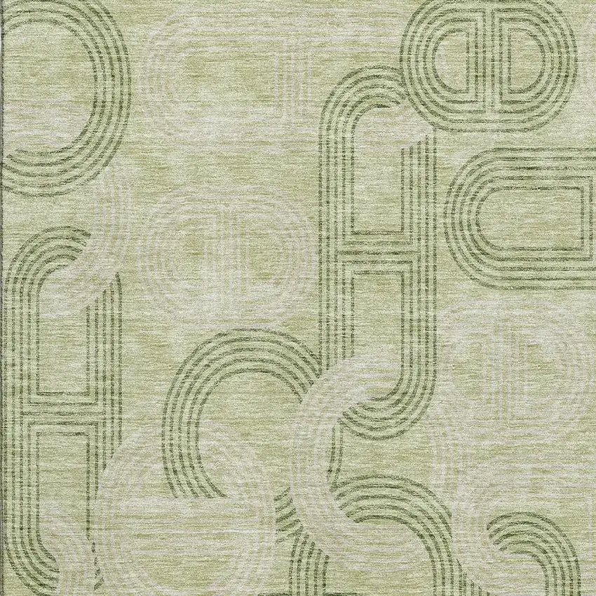 Artichoke Green And Gray Geometric Washable Area Rug With UV Protection Photo 2