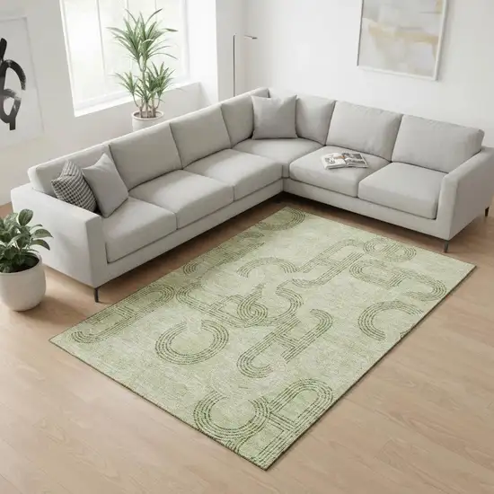 Artichoke Green And Gray Geometric Washable Area Rug With UV Protection Photo 2