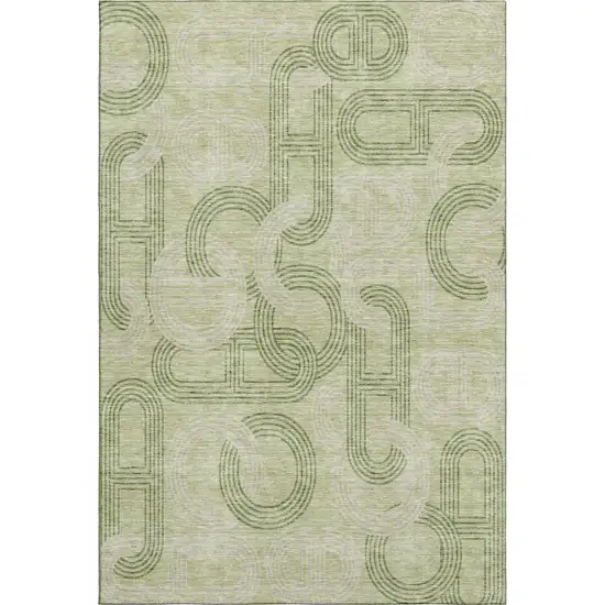Artichoke Green And Gray Geometric Washable Area Rug With UV Protection Photo 1