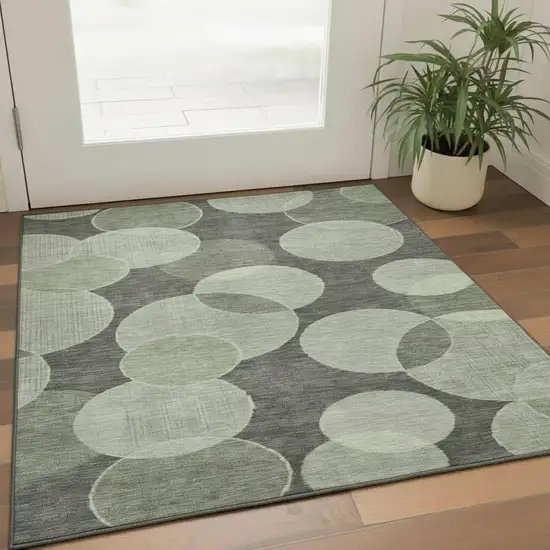 Artichoke Green And Gray Geometric Washable Area Rug With UV Protection Photo 2