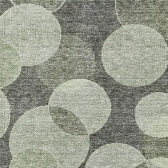 Artichoke Green And Gray Geometric Washable Area Rug With UV Protection Photo 2