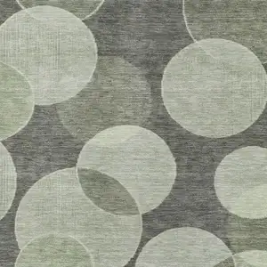 Photo of Artichoke Green And Gray Geometric Washable Area Rug With UV Protection