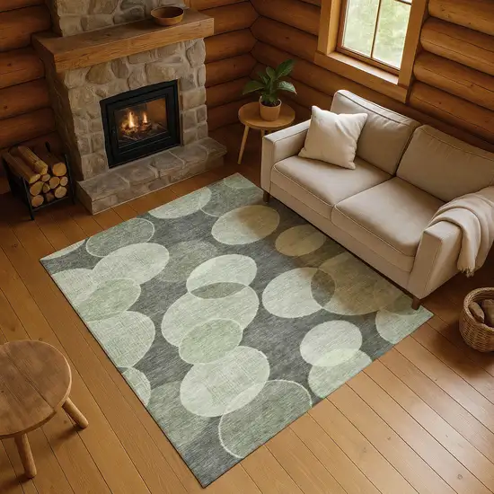 Artichoke Green And Gray Geometric Washable Area Rug With UV Protection Photo 4