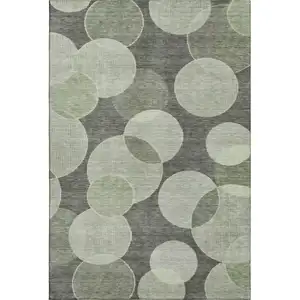 Photo of Artichoke Green And Gray Geometric Washable Area Rug With UV Protection