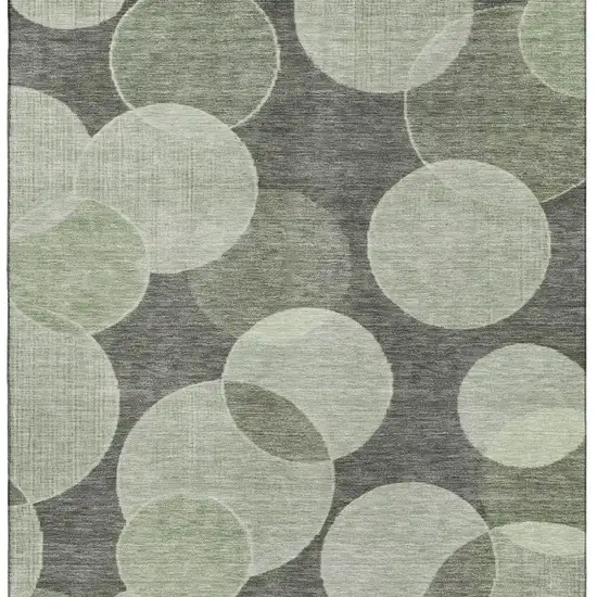 Artichoke Green And Gray Geometric Washable Area Rug With UV Protection Photo 3