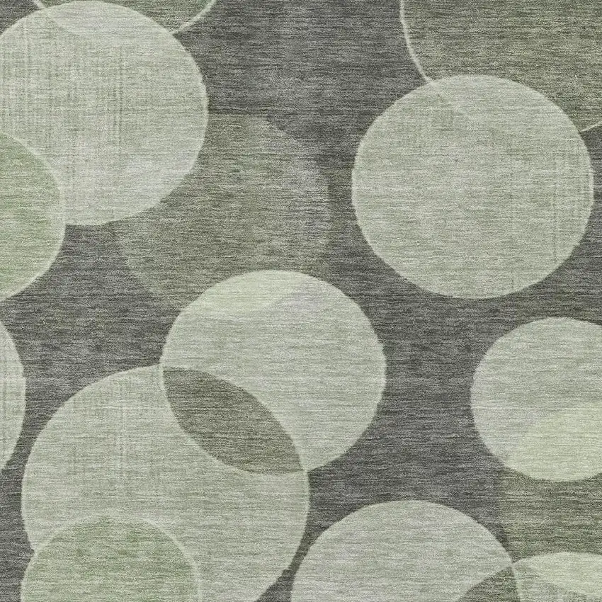 Artichoke Green And Gray Geometric Washable Area Rug With UV Protection Photo 2