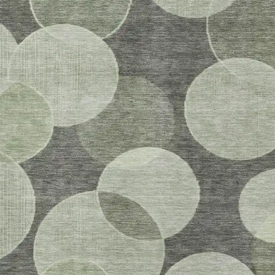 Artichoke Green And Gray Geometric Washable Area Rug With UV Protection Photo 2