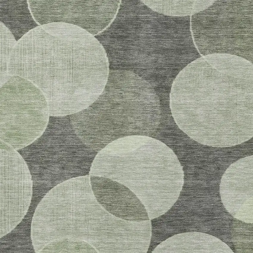 Artichoke Green And Gray Geometric Washable Area Rug With UV Protection Photo 2