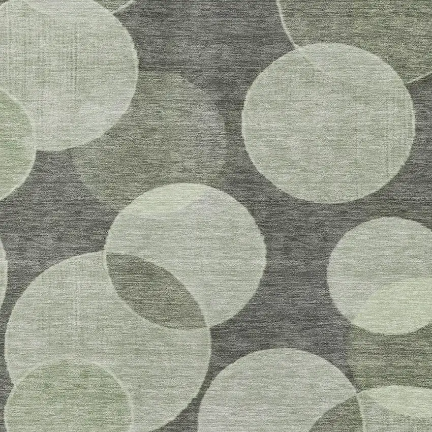 Artichoke Green And Gray Geometric Washable Area Rug With UV Protection Photo 2