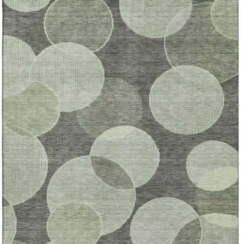 Artichoke Green And Gray Geometric Washable Area Rug With UV Protection Photo 3