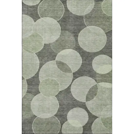 Artichoke Green And Gray Geometric Washable Area Rug With UV Protection Photo 1