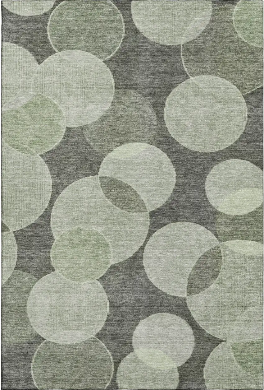 Artichoke Green And Gray Geometric Washable Area Rug With UV Protection Photo 1