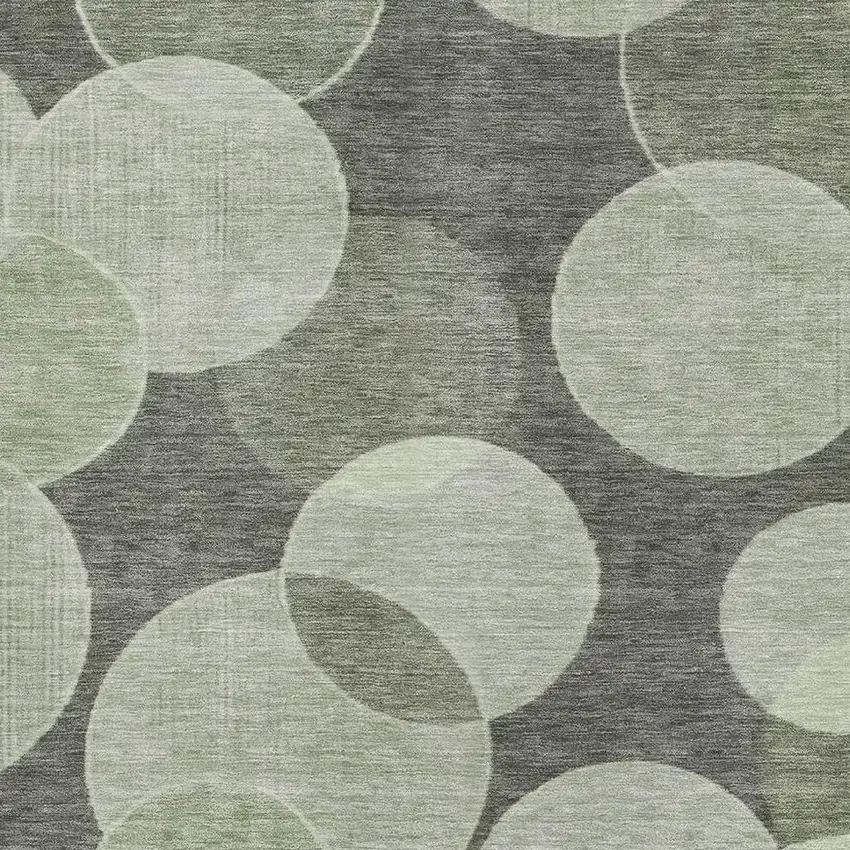 Artichoke Green And Gray Geometric Washable Area Rug With UV Protection Photo 3